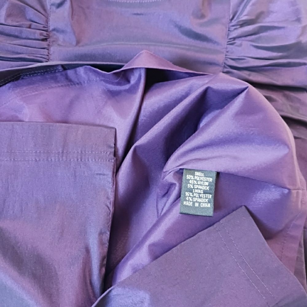 Tailored Sheath Dress Knee Length Cinched Pleated Sleeveless Lined Purple Size 6 - Picture 7 of 14